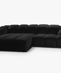 NAROŻNIK 3-osobowy Diana z designerskimi, zaoblonymi kształtami i przeszyciami, czarna tkanina, możliwość wyboru strony, piękny