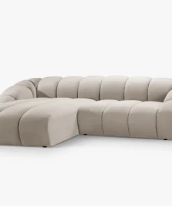 NAROŻNIK 4-osobowy Diana z designerskimi, zaoblonymi kształtami i przeszyciami, beżowa tkanina, możliwość wyboru strony, piękny