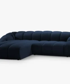 NAROŻNIK 4-osobowy Diana z designerskimi, zaoblonymi kształtami i przeszyciami, ciemnoniebieska tkanina, możliwość wyboru strony, piękny