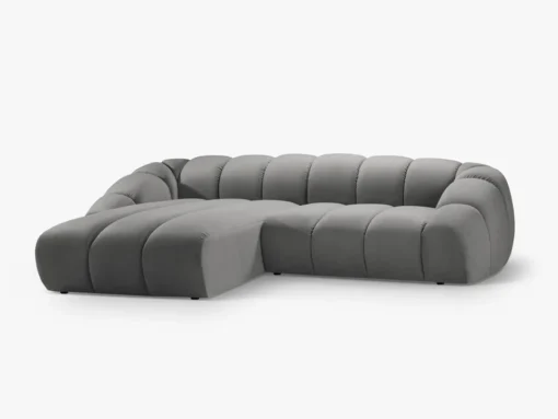 NAROŻNIK 4-osobowy Diana z designerskimi, zaoblonymi kształtami i przeszyciami, szara tkanina, możliwość wyboru strony, piękny