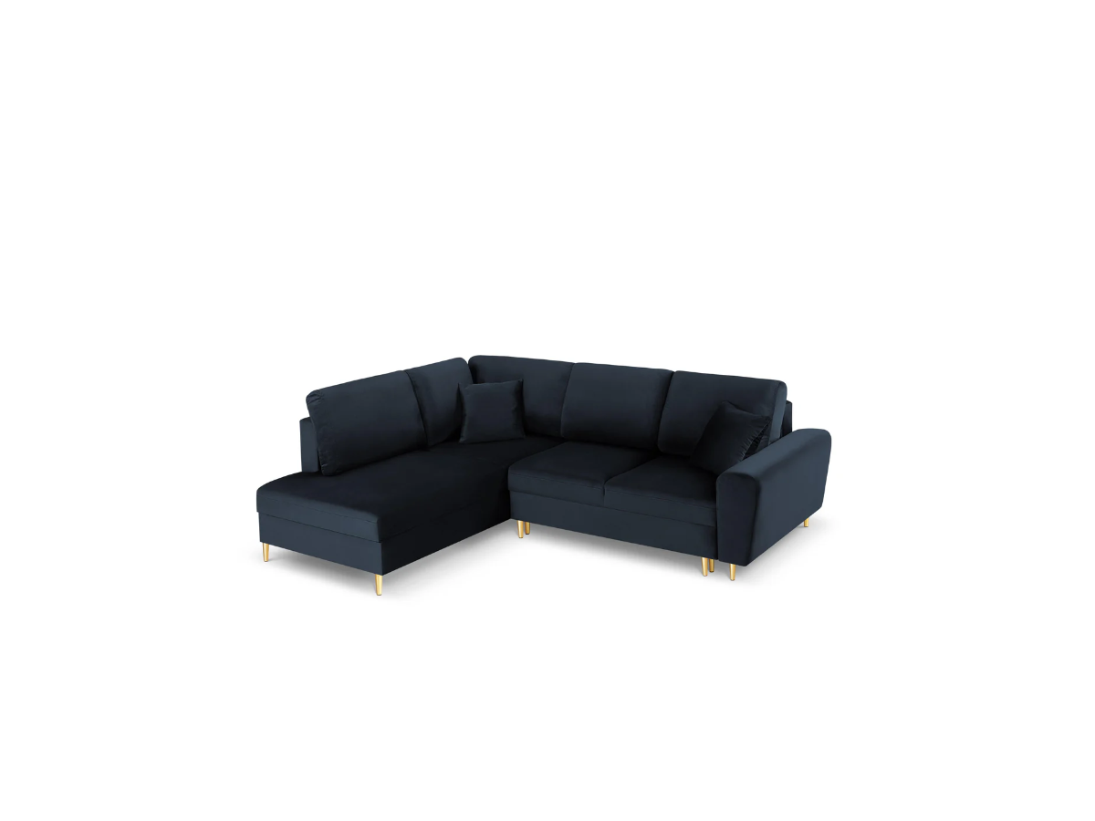 NAROŻNIK 5-osobowy Kyoto na metalowych nogach, aksamitna ciemnoniebieska tapicerka, nowoczesny styl NAROŻNIK 5-osobowy Kyoto na metalowych nogach, aksamitna ciemnoniebieska tapicerka, nowoczesny styl