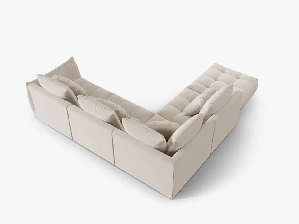 NAROŻNIK Bloom o zaoblonych kształtach, tapicerka ecru, designerski styl, strona do wybou, ekskluzywny