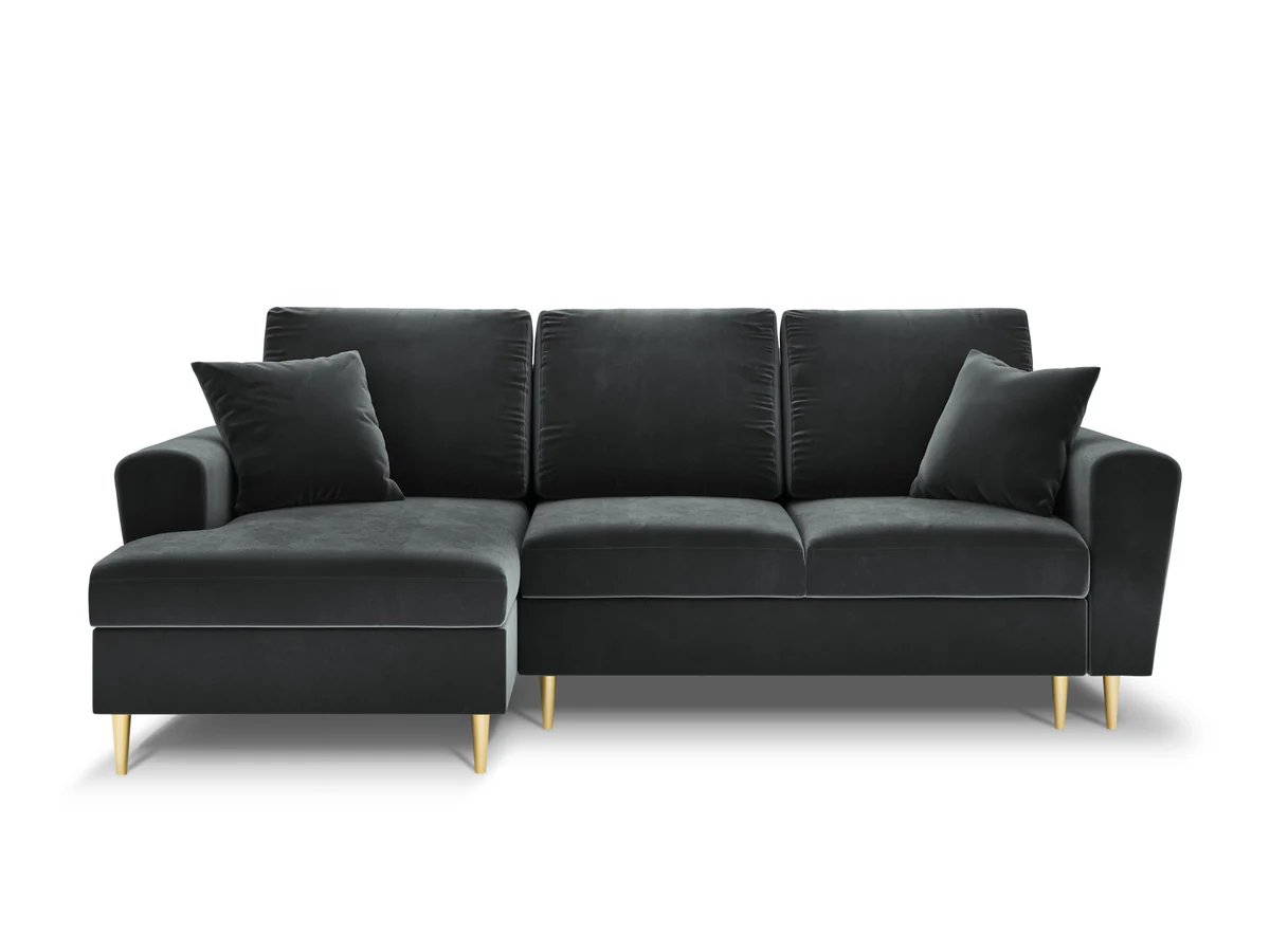 NAROŻNIK Kyoto z funkcją spania, na złotych, metalowych nogach, ciemnoszara tapicerka, nowoczesny styl, ekskluzywny NAROŻNIK Kyoto z funkcją spania, na złotych, metalowych nogach, ciemnoszara tapicerka, nowoczesny styl, ekskluzywny