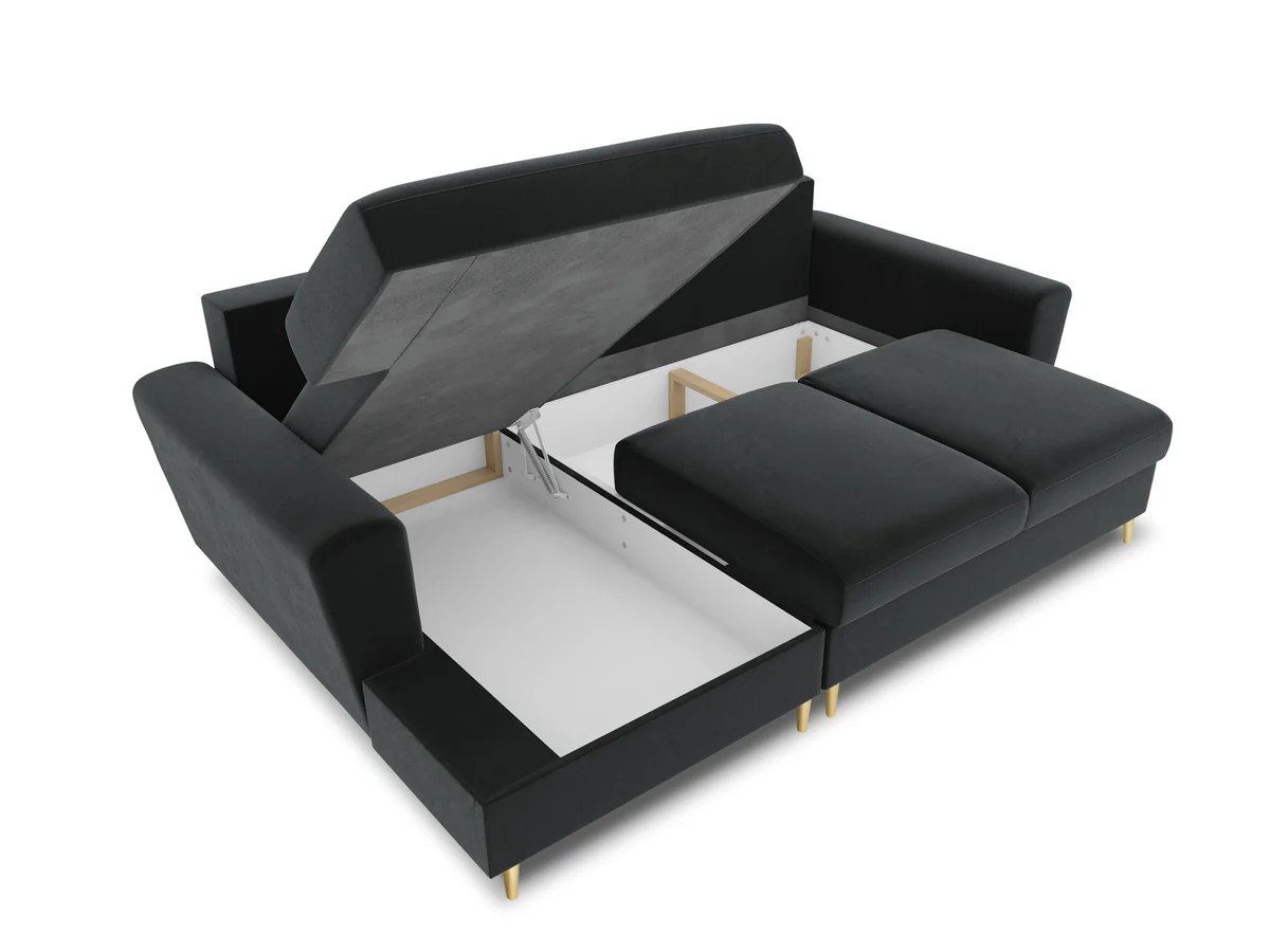 NAROŻNIK Kyoto z funkcją spania, na złotych, metalowych nogach, ciemnoszara tapicerka, nowoczesny styl, na zamówienie NAROŻNIK Kyoto z funkcją spania, na złotych, metalowych nogach, ciemnoszara tapicerka, nowoczesny styl, na zamówienie