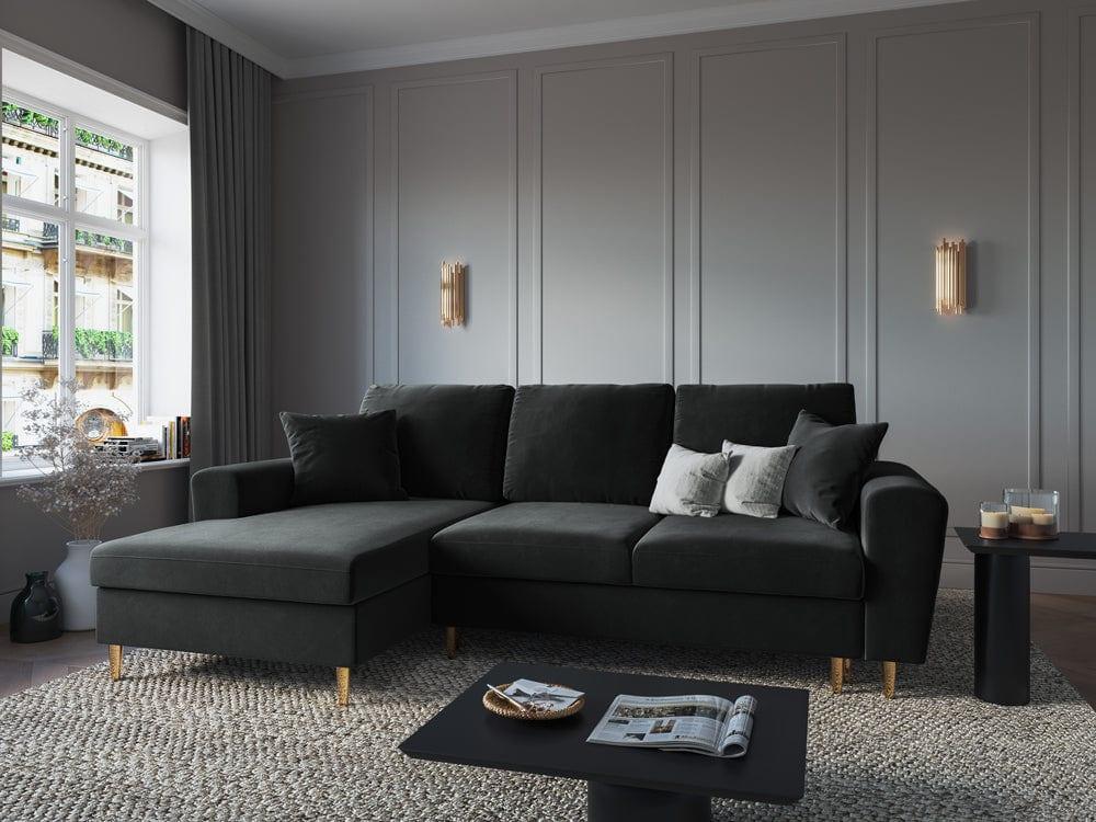 NAROŻNIK Kyoto z funkcją spania, na złotych, metalowych nogach, ciemnoszara tapicerka, nowoczesny styl, premium NAROŻNIK Kyoto z funkcją spania, na złotych, metalowych nogach, ciemnoszara tapicerka, nowoczesny styl, premium