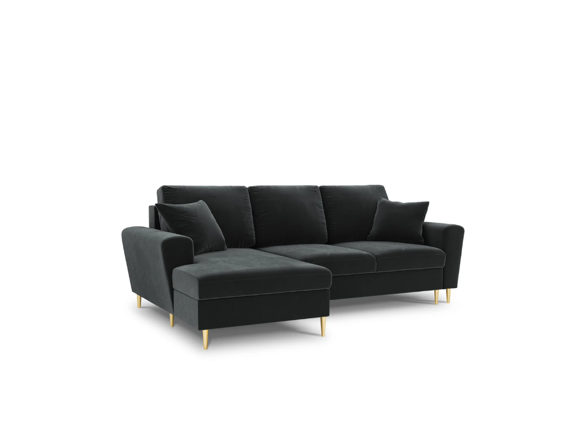 NAROŻNIK Kyoto z funkcją spania, na złotych, metalowych nogach, ciemnoszara tapicerka, nowoczesny styl NAROŻNIK Kyoto z funkcją spania, na złotych, metalowych nogach, ciemnoszara tapicerka, nowoczesny styl