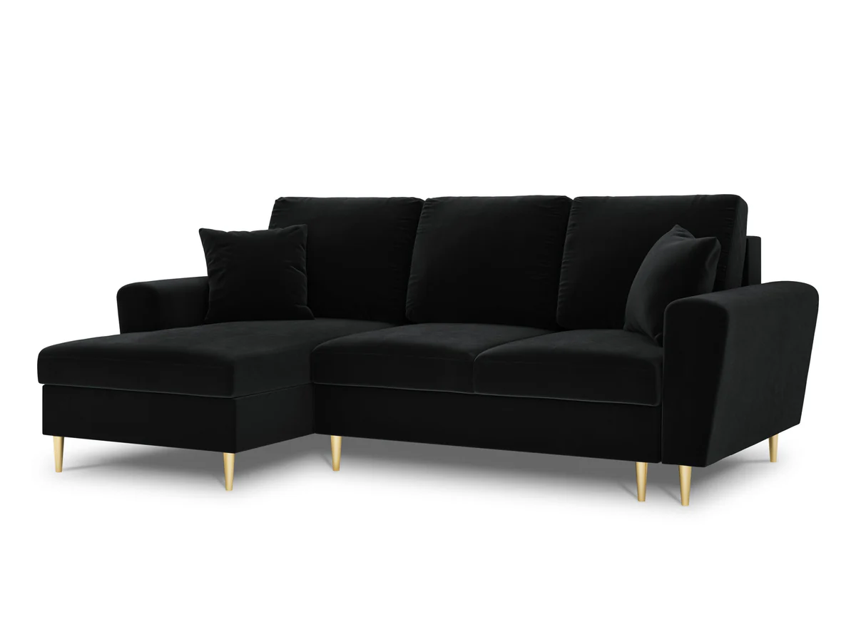 NAROŻNIK Kyoto z funkcją spania, na złotych, metalowych nogach, czarna tapicerka, nowoczesny styl, na zamówienie NAROŻNIK Kyoto z funkcją spania, na złotych, metalowych nogach, czarna tapicerka, nowoczesny styl, na zamówienie