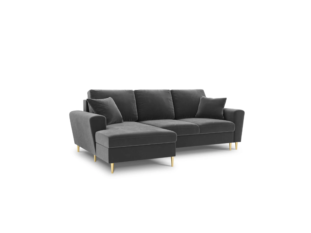 NAROŻNIK Kyoto z funkcją spania, na złotych, metalowych nogach, jasnoszara tapicerka, nowoczesny styl NAROŻNIK Kyoto z funkcją spania, na złotych, metalowych nogach, jasnoszara tapicerka, nowoczesny styl