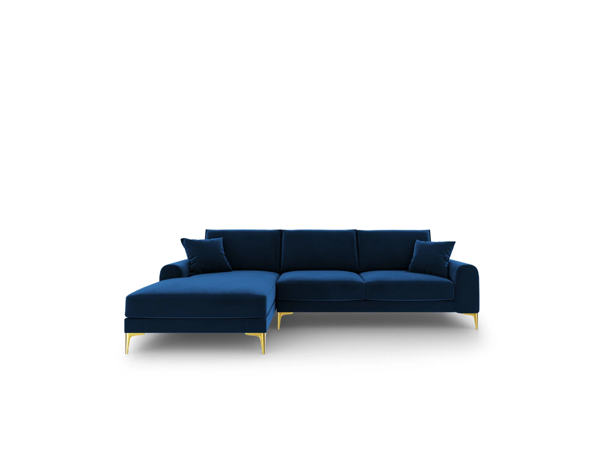 NAROŻNIK MADARA na metalowych nogach, strona do wyboru, ciemnoniebieska aksamitna tapicerka, nowoczesny styl NAROŻNIK MADARA na metalowych nogach, strona do wyboru, ciemnoniebieska aksamitna tapicerka, nowoczesny styl