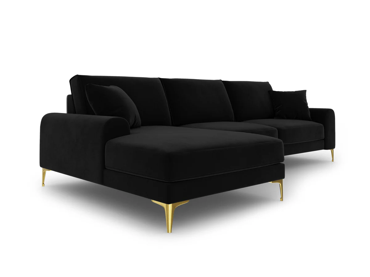 NAROŻNIK MADARA na metalowych nogach, strona do wyboru, czarna aksamitna tapicerka, nowoczesny styl, premium