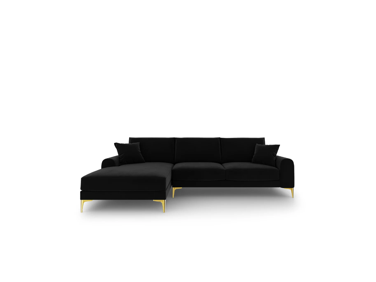 NAROŻNIK MADARA na metalowych nogach, strona do wyboru, czarna aksamitna tapicerka, nowoczesny styl