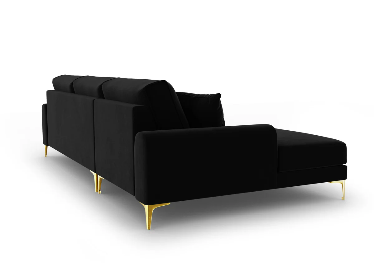 NAROŻNIK MADARA na metalowych nogach, strona do wyboru, czarna aksamitna tapicerka, nowoczesny styl, wyjątkowy