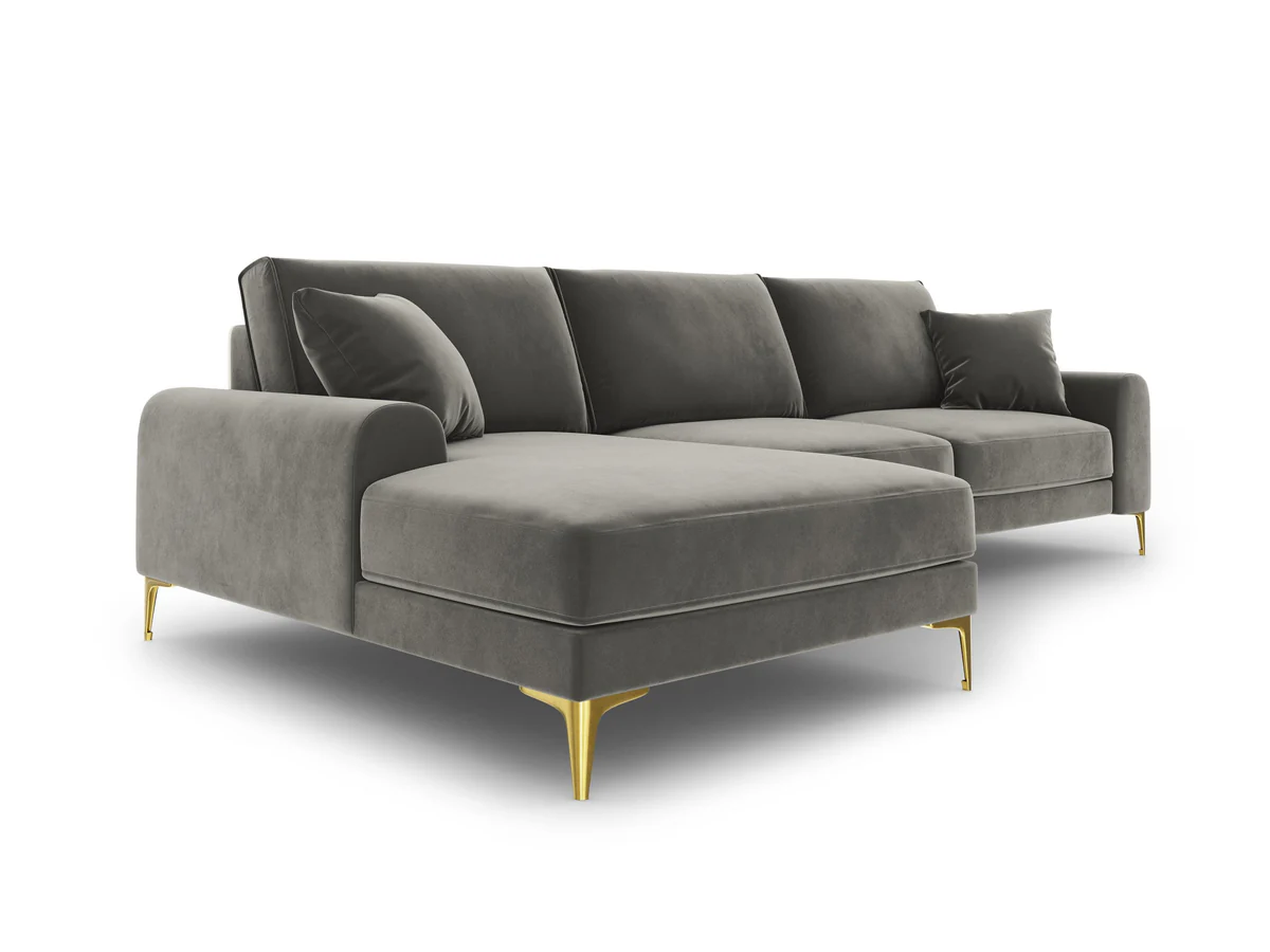 NAROŻNIK MADARA na metalowych nogach, strona do wyboru, szara aksamitna tapicerka, nowoczesny styl, premium