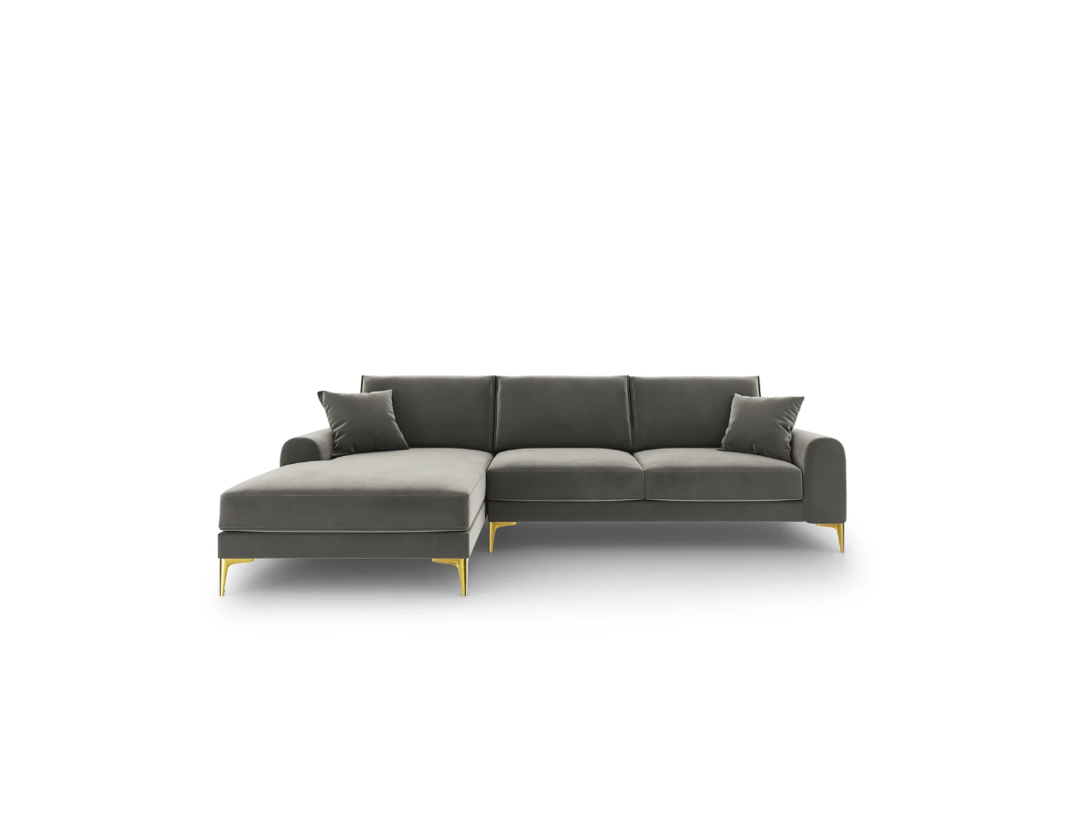 NAROŻNIK MADARA na metalowych nogach, strona do wyboru, szara aksamitna tapicerka, nowoczesny styl