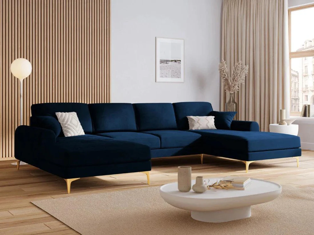 NAROŻNIK MADARA symetryczny na metalowych nogach, ciemnoniebieska aksamitna tapicerka, nowoczesny styl, piękny NAROŻNIK MADARA symetryczny na metalowych nogach, ciemnoniebieska aksamitna tapicerka, nowoczesny styl, piękny