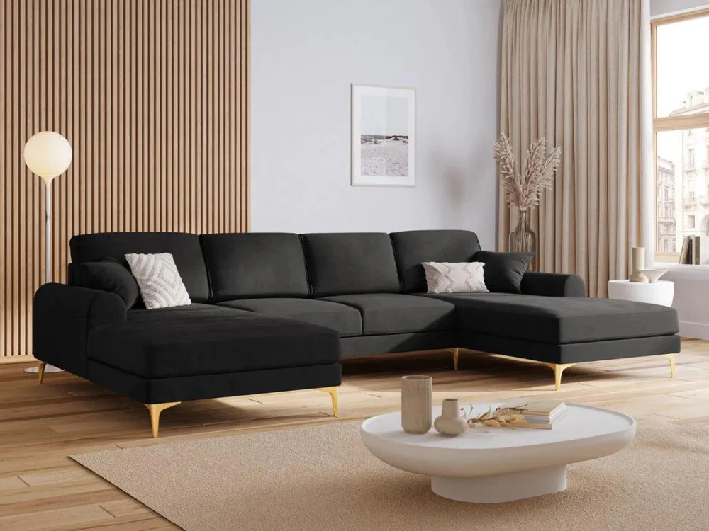 NAROŻNIK MADARA symetryczny na metalowych nogach, ciemnoszara aksamitna tapicerka, nowoczesny styl, piękny NAROŻNIK MADARA symetryczny na metalowych nogach, ciemnoszara aksamitna tapicerka, nowoczesny styl, piękny