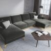 NAROŻNIK MADARA symetryczny na metalowych nogach, ciemnoszara aksamitna tapicerka, nowoczesny styl, premium