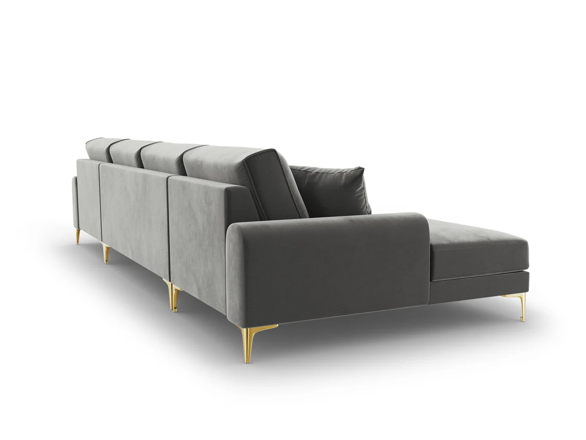 NAROŻNIK MADARA symetryczny na metalowych nogach, szara aksamitna tapicerka, nowoczesny styl, do salonu