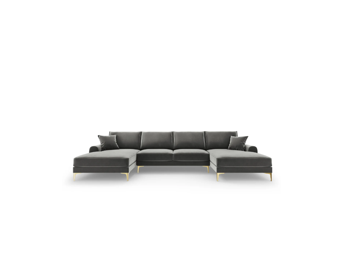 NAROŻNIK MADARA symetryczny na metalowych nogach, szara aksamitna tapicerka, nowoczesny styl