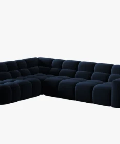 NAROŻNIK asymetryczny Lisa w ciemnoniebieskiej, aksamitnej tkaninie, przeszywany, zaoblone kształty, designerski styl, piękny