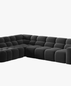 NAROŻNIK asymetryczny Lisa w ciemnoszarej, aksamitnej tkaninie, przeszywany, zaoblone kształty, designerski styl, piękny