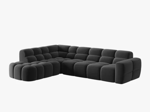 NAROŻNIK asymetryczny Lisa w ciemnoszarej, aksamitnej tkaninie, przeszywany, zaoblone kształty, designerski styl, piękny