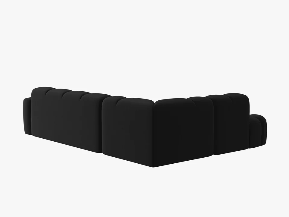 NAROŻNIK asymetryczny Lisa w czarnej, aksamitnej tkaninie, przeszywany, zaoblone kształty, designerski styl, ekskluzywny