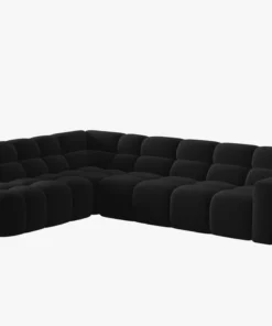NAROŻNIK asymetryczny Lisa w czarnej, aksamitnej tkaninie, przeszywany, zaoblone kształty, designerski styl, piękny