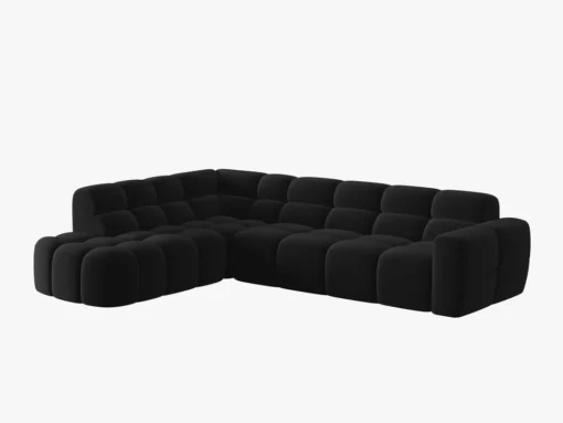 NAROŻNIK asymetryczny Lisa w czarnej, aksamitnej tkaninie, przeszywany, zaoblone kształty, designerski styl, piękny