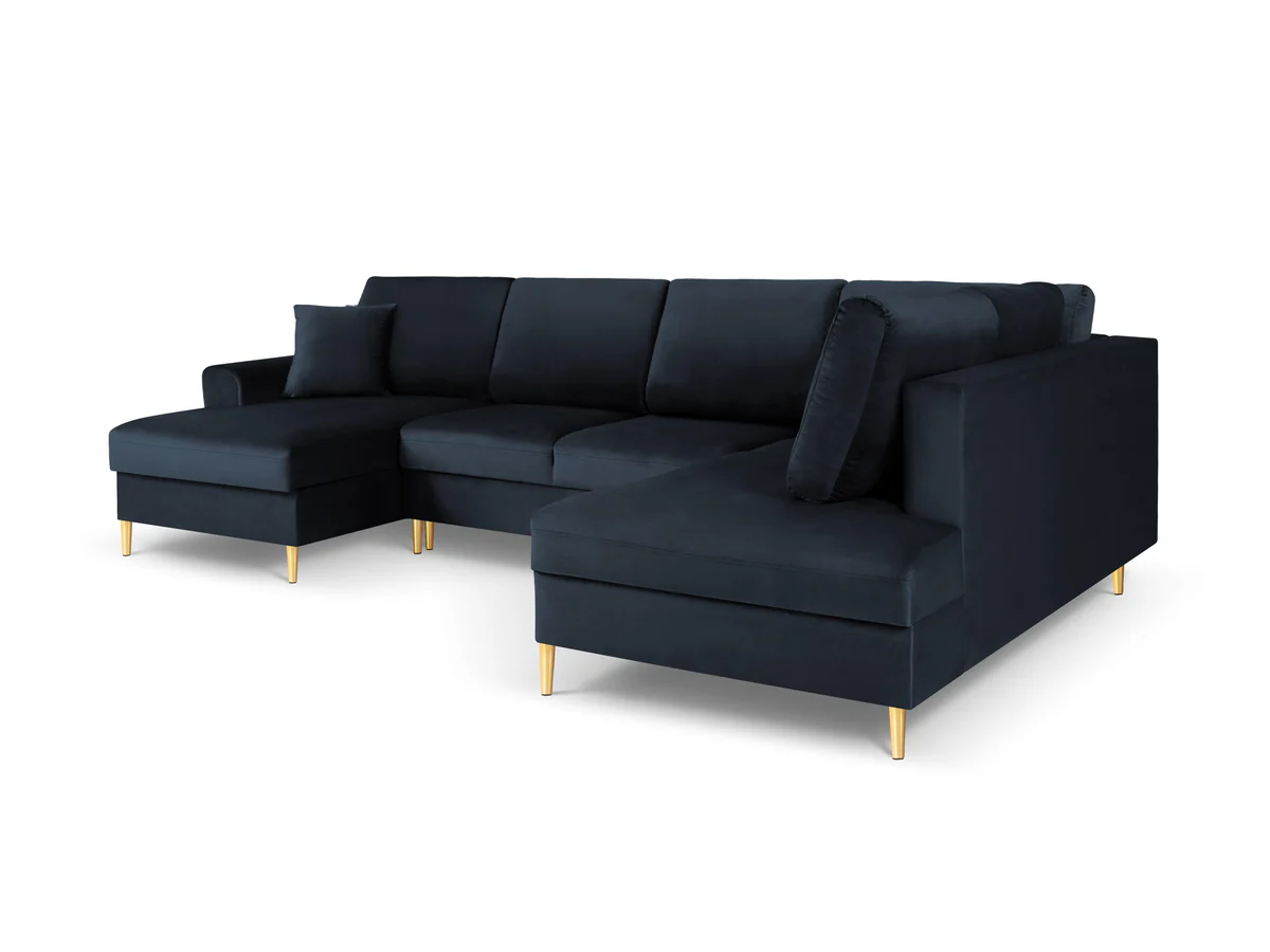 NAROŻNIK panoramiczny Kyoto na metalowych nogach, aksamitna ciemnoniebieska tapicerka, nowoczesny styl, ekskluzywny NAROŻNIK panoramiczny Kyoto na metalowych nogach, aksamitna ciemnoniebieska tapicerka, nowoczesny styl, ekskluzywny