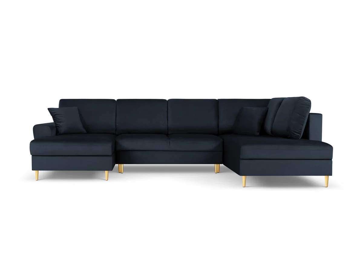 NAROŻNIK panoramiczny Kyoto na metalowych nogach, aksamitna ciemnoniebieska tapicerka, nowoczesny styl, piękny NAROŻNIK panoramiczny Kyoto na metalowych nogach, aksamitna ciemnoniebieska tapicerka, nowoczesny styl, piękny