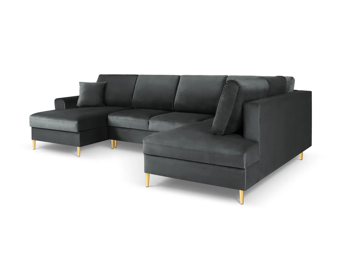 NAROŻNIK panoramiczny Kyoto na metalowych nogach, aksamitna ciemnoszara tapicerka, nowoczesny styl, ekskluzywny