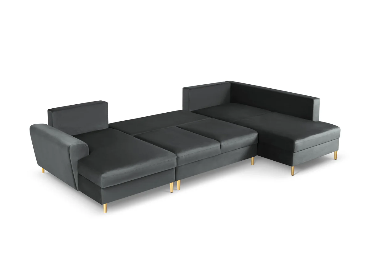 NAROŻNIK panoramiczny Kyoto na metalowych nogach, aksamitna ciemnoszara tapicerka, nowoczesny styl, funkcja spania