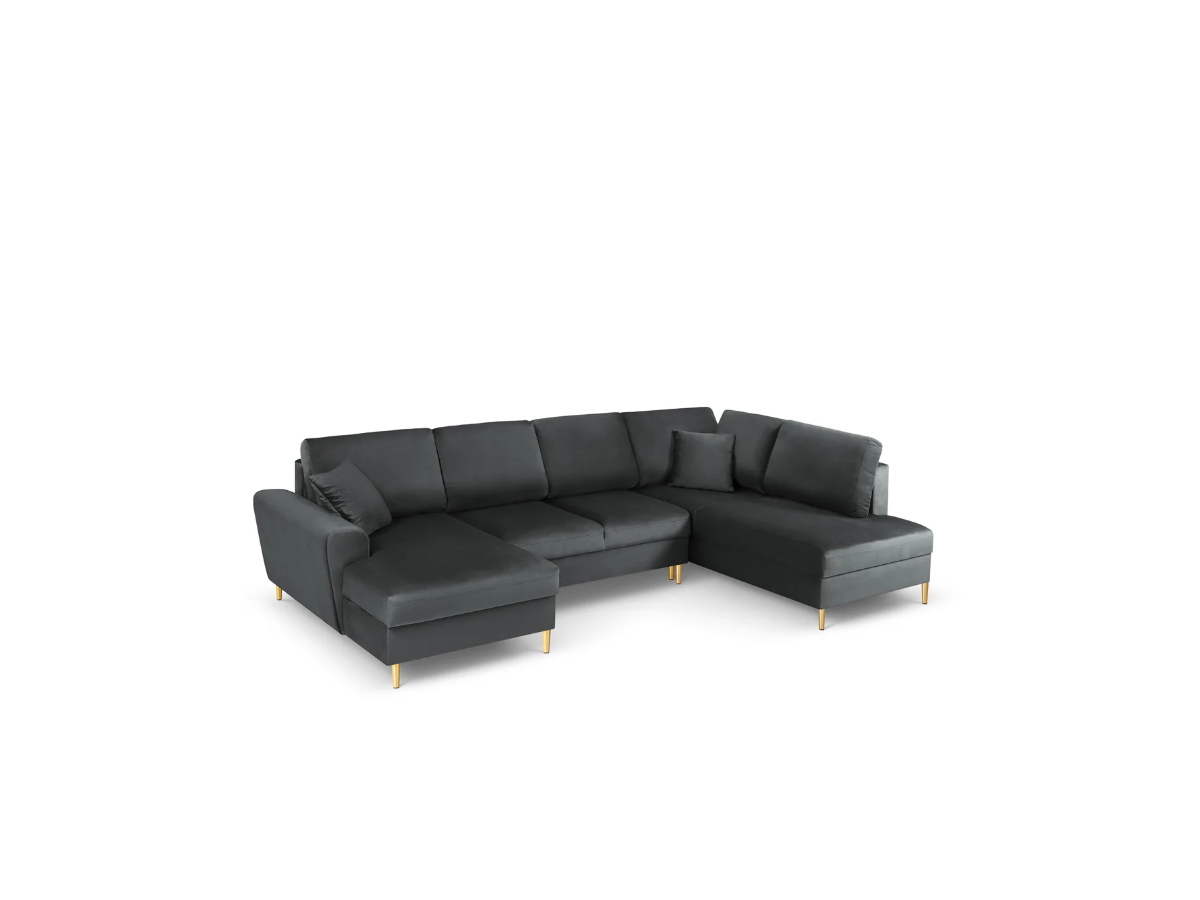 NAROŻNIK panoramiczny Kyoto na metalowych nogach, aksamitna ciemnoszara tapicerka, nowoczesny styl