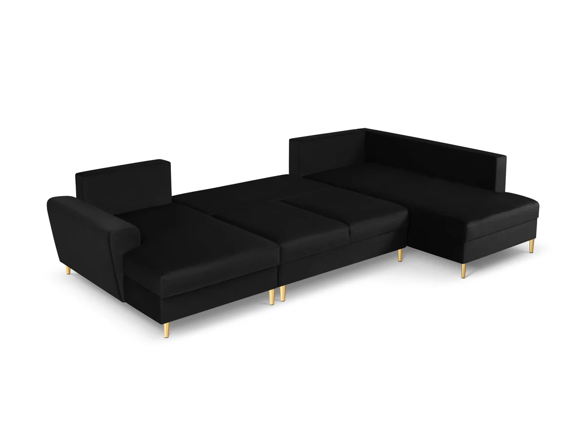 NAROŻNIK panoramiczny Kyoto na metalowych nogach, aksamitna czarna tapicerka, nowoczesny styl, do salonu