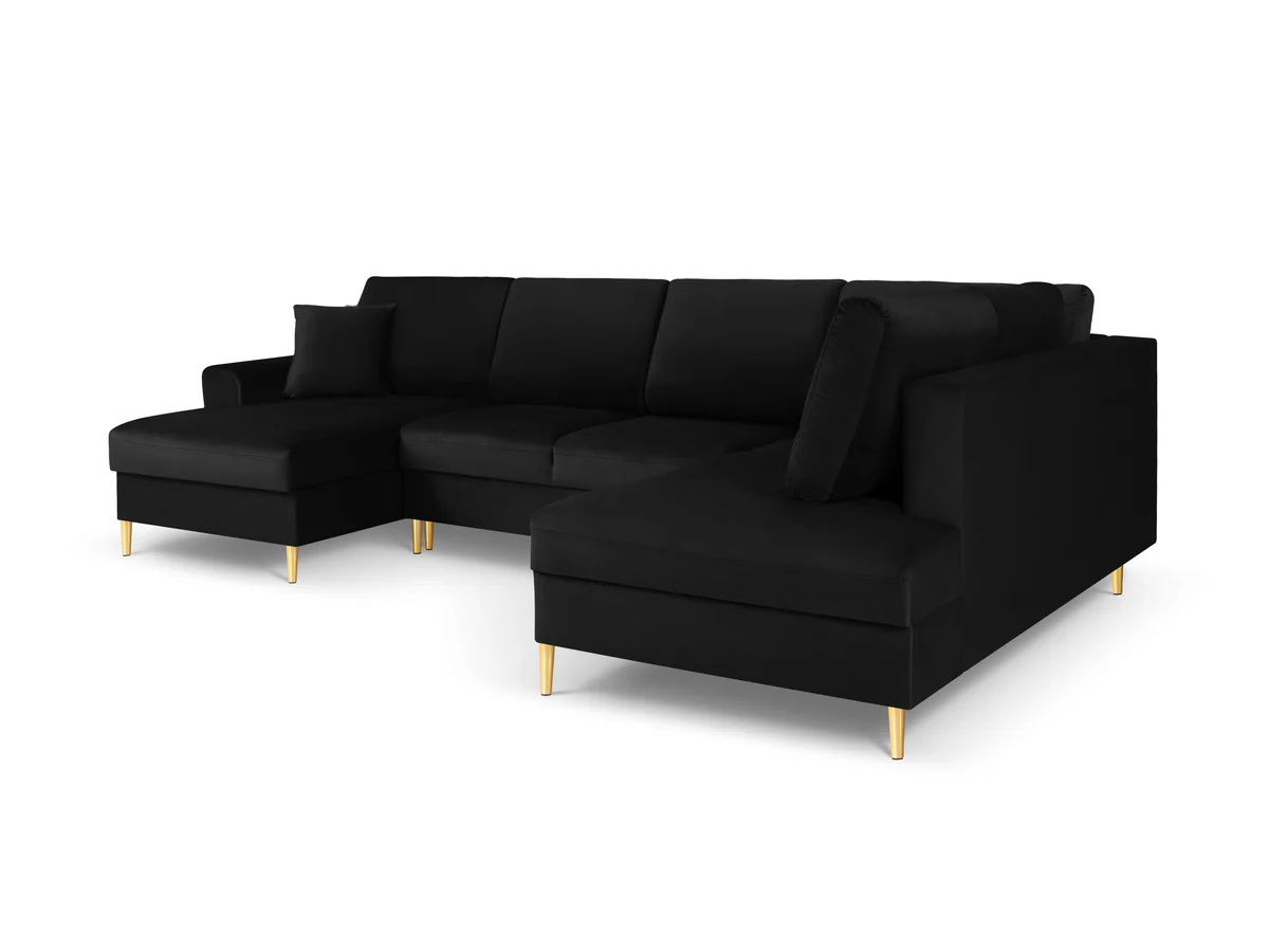 NAROŻNIK panoramiczny Kyoto na metalowych nogach, aksamitna czarna tapicerka, nowoczesny styl, ekskluzywny