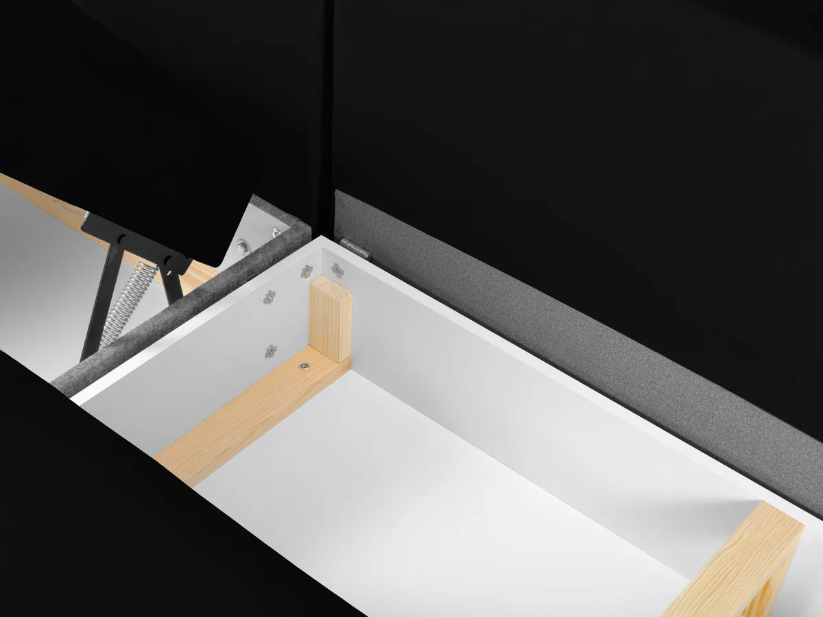 NAROŻNIK panoramiczny Kyoto na metalowych nogach, aksamitna czarna tapicerka, nowoczesny styl, funkcja spania