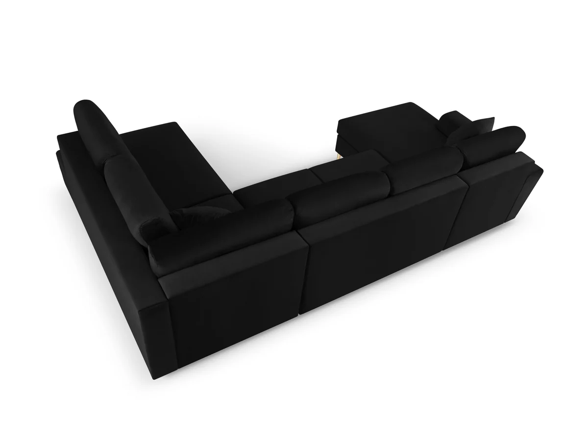 NAROŻNIK panoramiczny Kyoto na metalowych nogach, aksamitna czarna tapicerka, nowoczesny styl, wyjątkowy