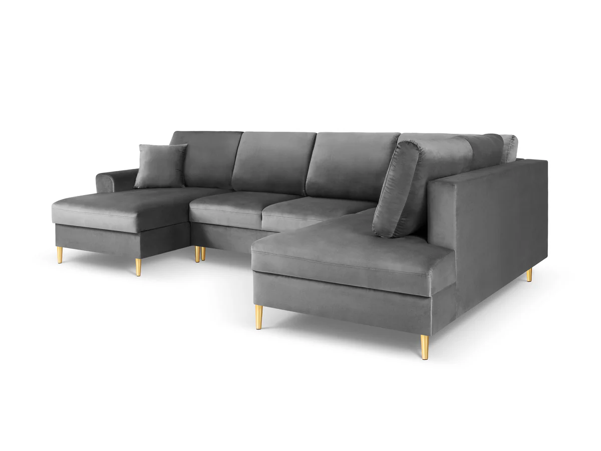 NAROŻNIK panoramiczny Kyoto na metalowych nogach, aksamitna jasnoszara tapicerka, nowoczesny styl, ekskluzywny NAROŻNIK panoramiczny Kyoto na metalowych nogach, aksamitna jasnoszara tapicerka, nowoczesny styl, ekskluzywny