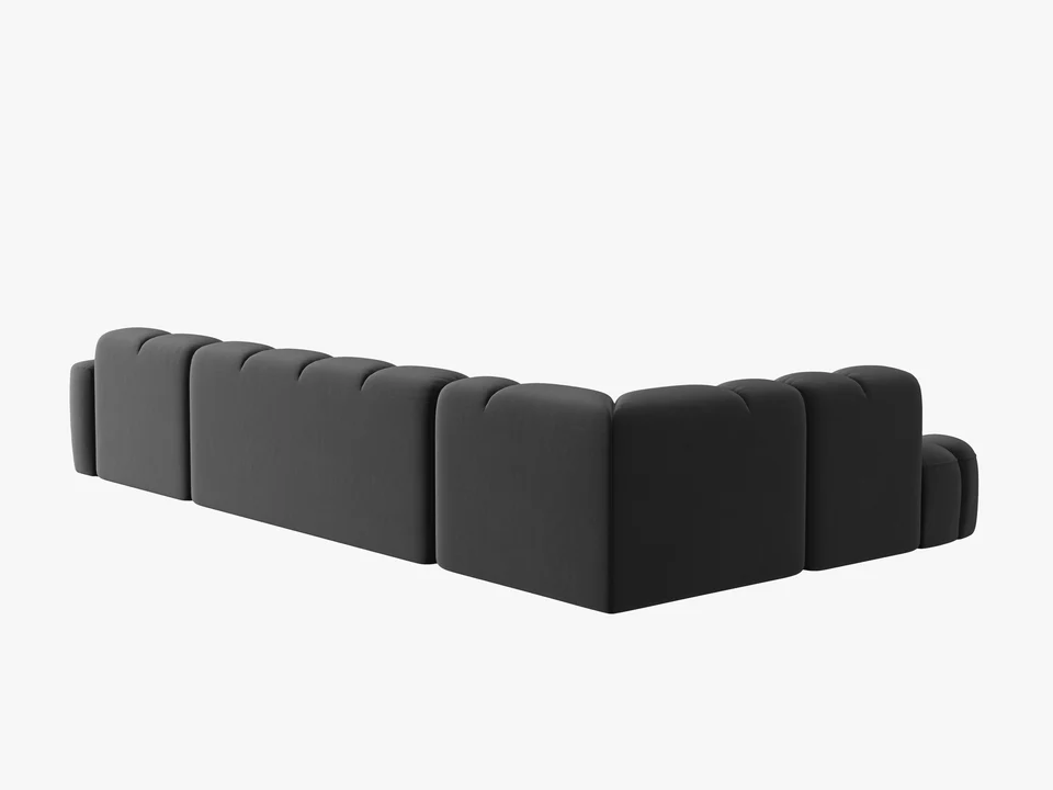 NAROŻNIK panoramiczny Lisa, w kształcie litery U, ciemnoszara tapicerka, designerski przeszycia, zaoblone kształty, ekskluzywny