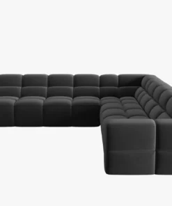 NAROŻNIK symetryczny Lisa, aksamitna ciemnoszara tkanina, eleganckie przeszycia, designerski styl, piękny