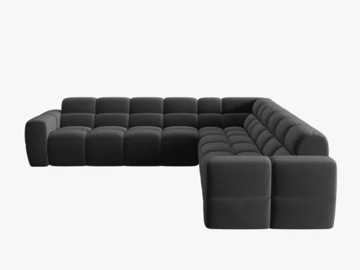 NAROŻNIK symetryczny Lisa, aksamitna ciemnoszara tkanina, eleganckie przeszycia, designerski styl, piękny