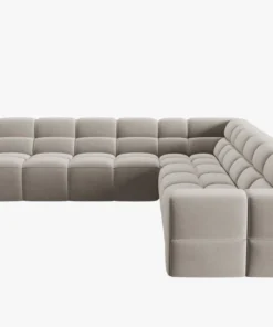 NAROŻNIK symetryczny Lisa, aksamitna jasnobeżowa tkanina, eleganckie przeszycia, designerski styl, piękny