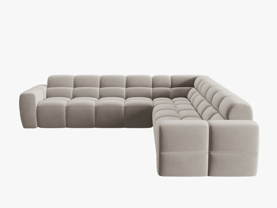 NAROŻNIK symetryczny Lisa, aksamitna jasnobeżowa tkanina, eleganckie przeszycia, designerski styl, piękny NAROŻNIK symetryczny Lisa, aksamitna jasnobeżowa tkanina, eleganckie przeszycia, designerski styl, piękny