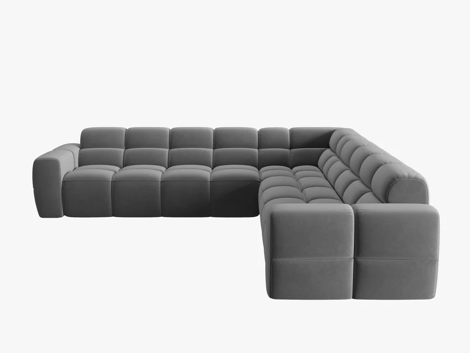 NAROŻNIK symetryczny Lisa, aksamitna jasnoszara tkanina, eleganckie przeszycia, designerski styl, piękny NAROŻNIK symetryczny Lisa, aksamitna jasnoszara tkanina, eleganckie przeszycia, designerski styl, piękny