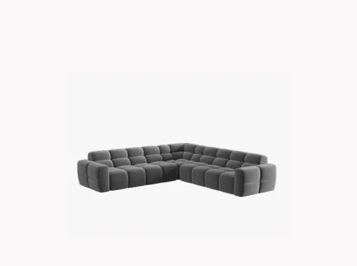NAROŻNIK symetryczny Lisa, aksamitna jasnoszara tkanina, eleganckie przeszycia, designerski styl