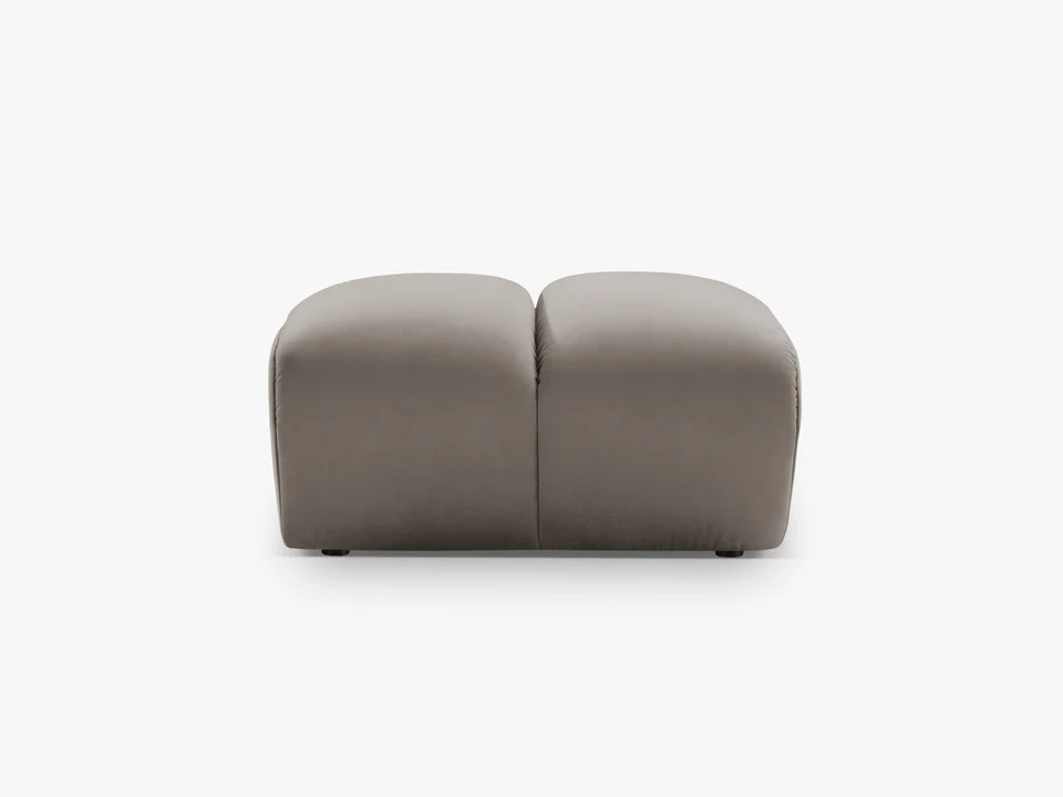 PUF Diana prostokątny z designerskimi, zaoblonymi kształtami i przeszyciem, szarobrązowa tkanina, piękny