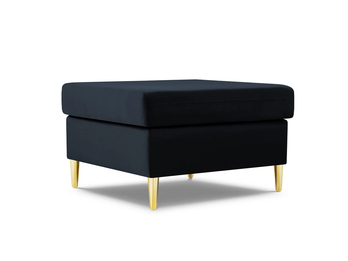 PUF Kyoto na metalowych nogach, kwadratowe siedzisko, aksamitna ciemnoniebieska tapicerka, nowoczesny styl, piękna PUF Kyoto na metalowych nogach, kwadratowe siedzisko, aksamitna ciemnoniebieska tapicerka, nowoczesny styl, piękna