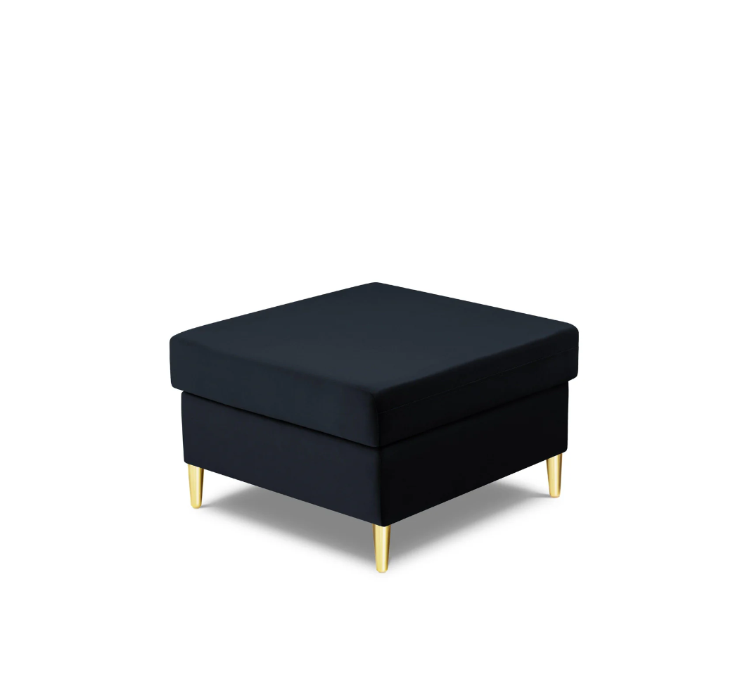 PUF Kyoto na metalowych nogach, kwadratowe siedzisko, aksamitna ciemnoniebieska tapicerka, nowoczesny styl PUF Kyoto na metalowych nogach, kwadratowe siedzisko, aksamitna ciemnoniebieska tapicerka, nowoczesny styl