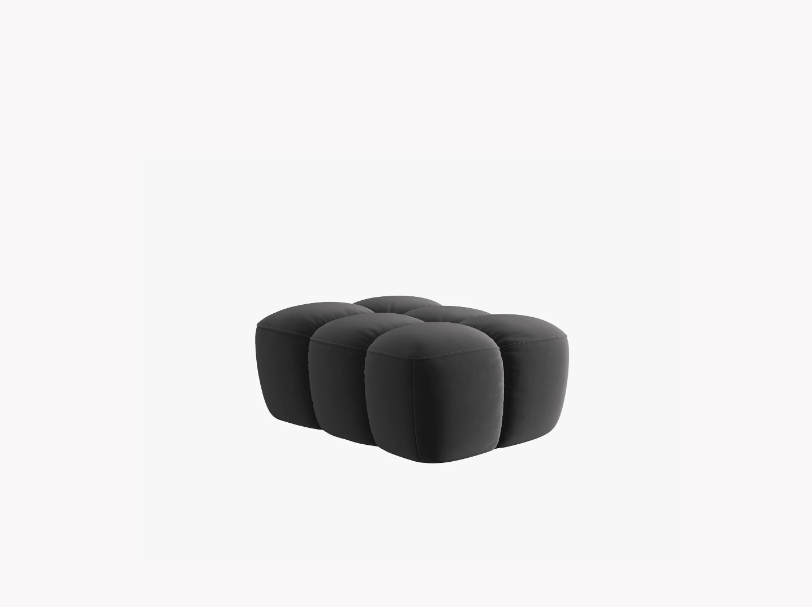 PUF Lisa prostokątny, zaoblone kształty, designerskie przeszycia, ciemnoszara aksamitna tapicerka